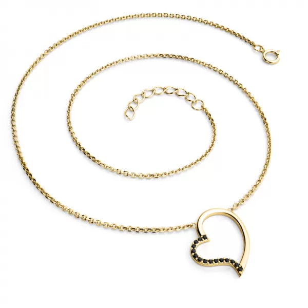 Dámský náhrdelník žluté zlato 585/1000 přírodní diamant 0.082 ct srdce s černé ve žlutém 10948-NH01-ZL-Black