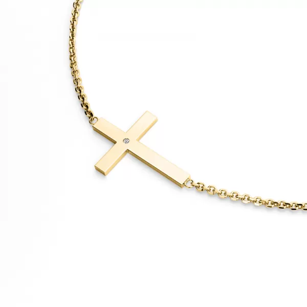 Dámský náhrdelník žluté zlato 585/1000 přírodní diamant 0.006 ct G/SI křížem a ve žlutém 10947-NH01-ZL