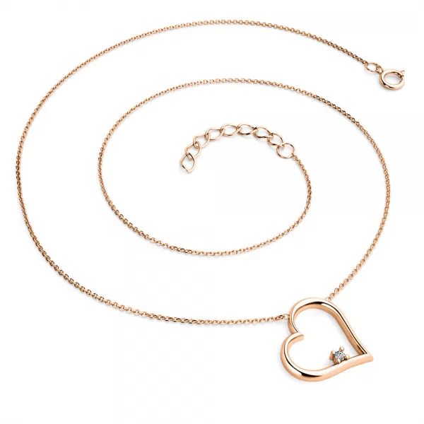 Srdce s briliantem - náhrdelník růžové zlato 10875-NH01-CV
