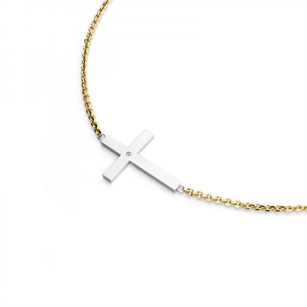 Náhrdelník s křížem a Champagne diamantem 10947-NH01-ZLB-Champ