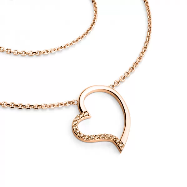 Dámský náhrdelník růžové zlato 585/1000 přírodní diamant 0.082 ct srdce s Champagne v růžovém 10948-NH01-CV-Champ