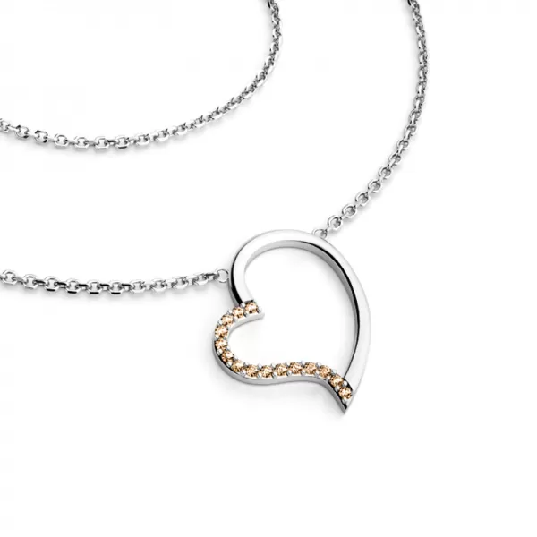 Náhrdelník srdce s Champagne diamanty v bílém zlatě 10948-NH01-B-Champ