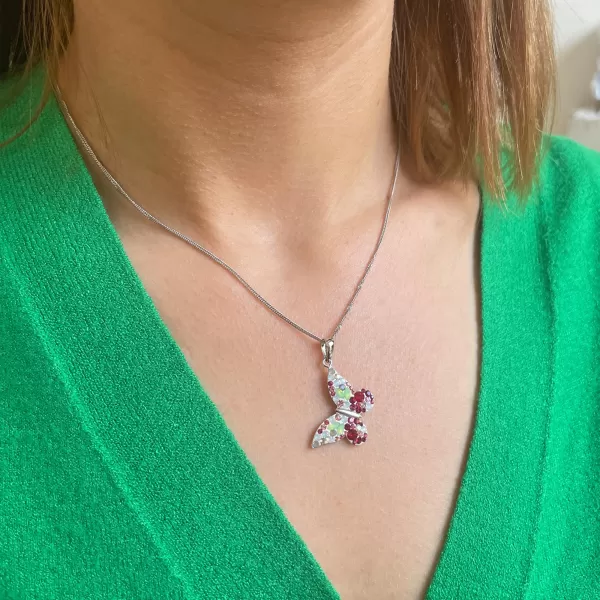 Stříbrný přívěsek s krystaly Swarovski červený motýl 34192.3 sweet love