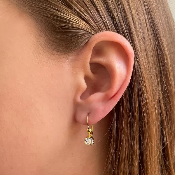 Pozlacené stříbrné náušnice visací s krystaly Swarovski bílé kulaté 31112.1