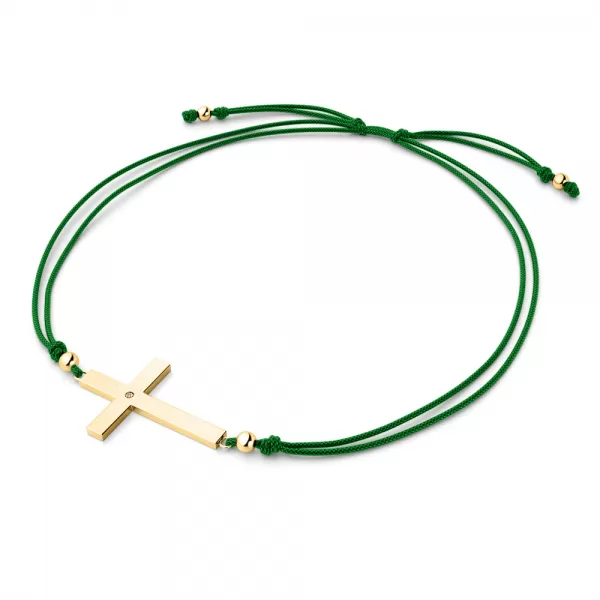 Šňůrkový náramek kříž s diamantem Champagne 10947-NRS-ZEL-ZL-Champ