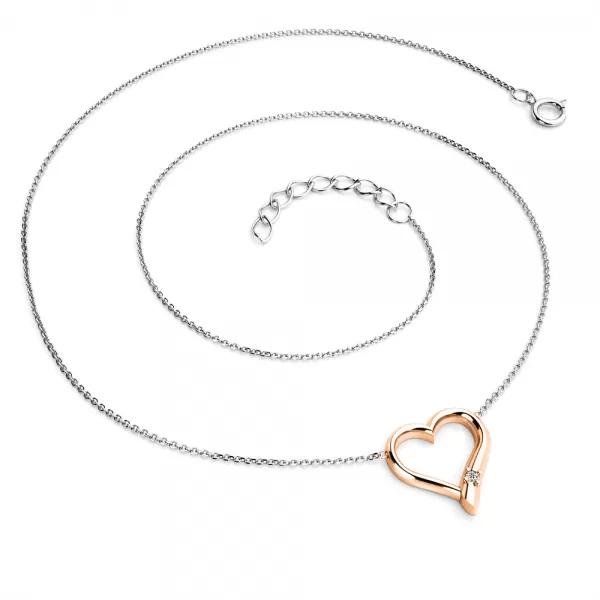 Dámský náhrdelník zlato mix 585/1000 přírodní diamant 0.012 ct G/SI srdce s briliantem 10917-NH01-BCV