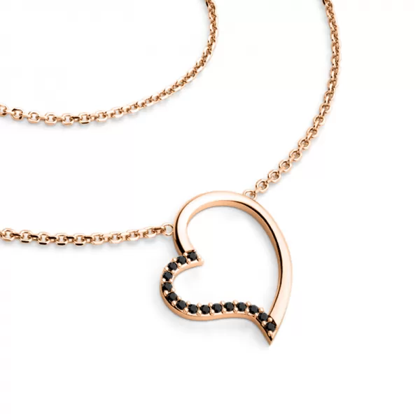 Dámský náhrdelník růžové zlato 585/1000 přírodní diamant 0.082 ct srdce s černé v růžovém 10948-NH01-CV-Black