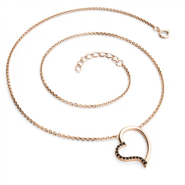 Náhrdelník srdce s černými diamanty v růžovém zlatě 10948-NH01-CV-Black