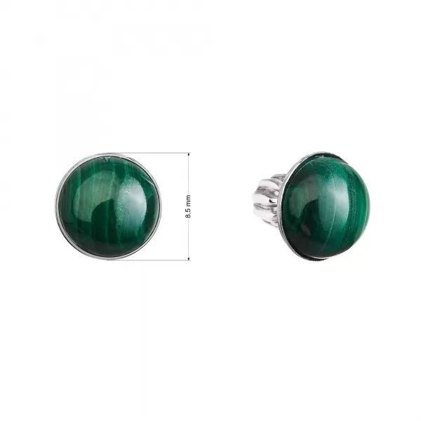 Stříbrné náušnice pecky s pravými minerálními kameny kulaté 11491.3 Malachit