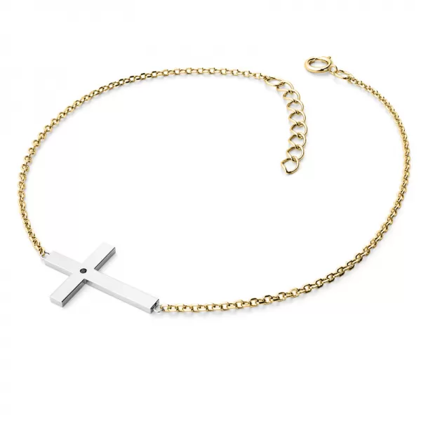 Zlatý náramek kříž s černým diamantem 10947-NR01-ZLB-Black