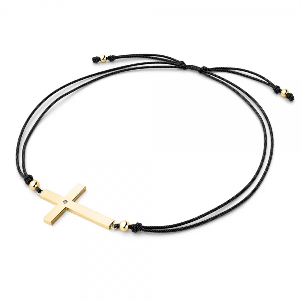 Šňůrkový náramek kříž s diamantem 10947-NRS-CER-ZL-DIA