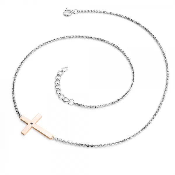 Náhrdelník s křížem a černým diamantem 10947-NH01-BCV-Black