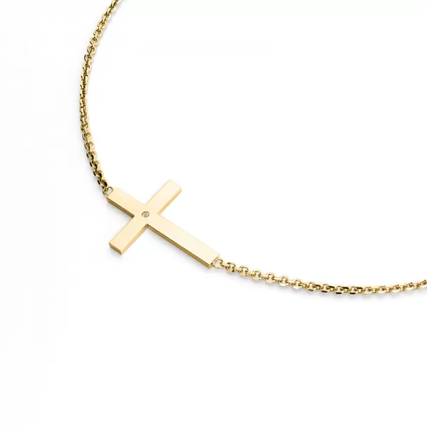 Dámský náhrdelník žluté zlato 585/1000 přírodní diamant 0.006 ct křížem a Champagne 10947-NH01-ZL-Champ