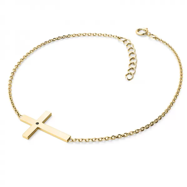 Zlatý náramek kříž s černým diamantem 10947-NR01-ZL-Black