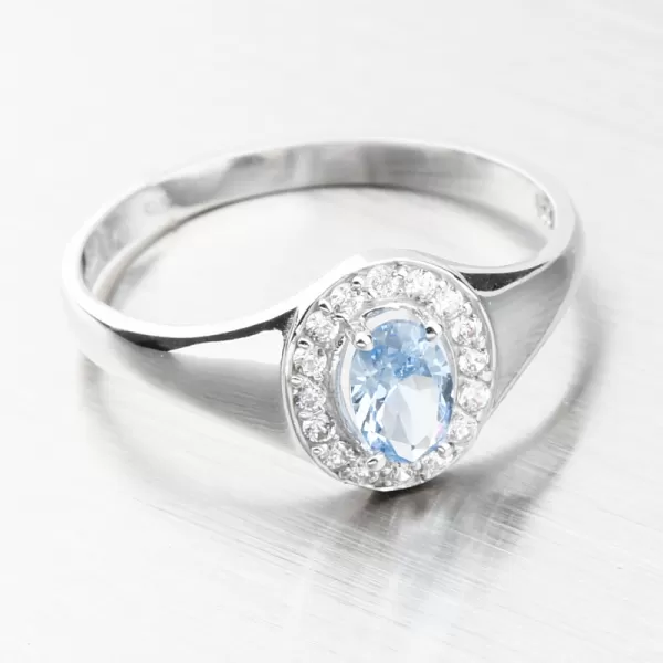 Prsten z bílého zlata s akvamarínem a se zirkony 51GZ-8055-B-AKVA