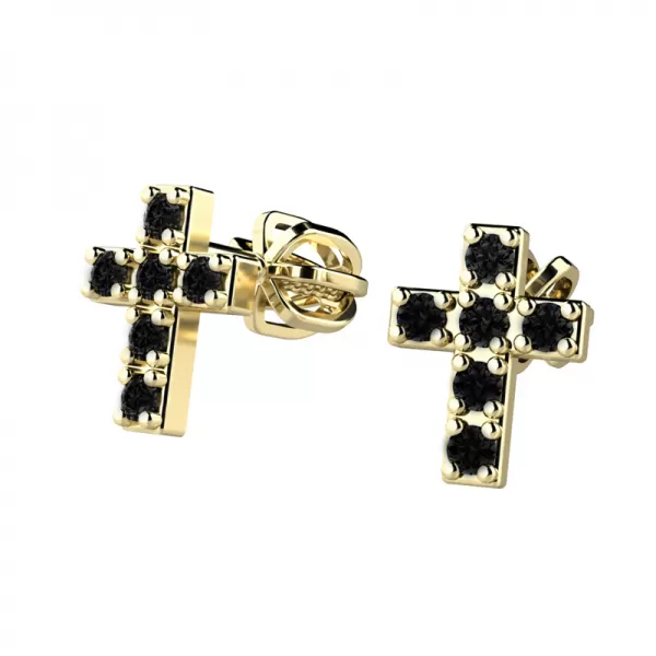Zlaté náušnice - křížky s černými zirkony 140026-ZL-ZIR-Black