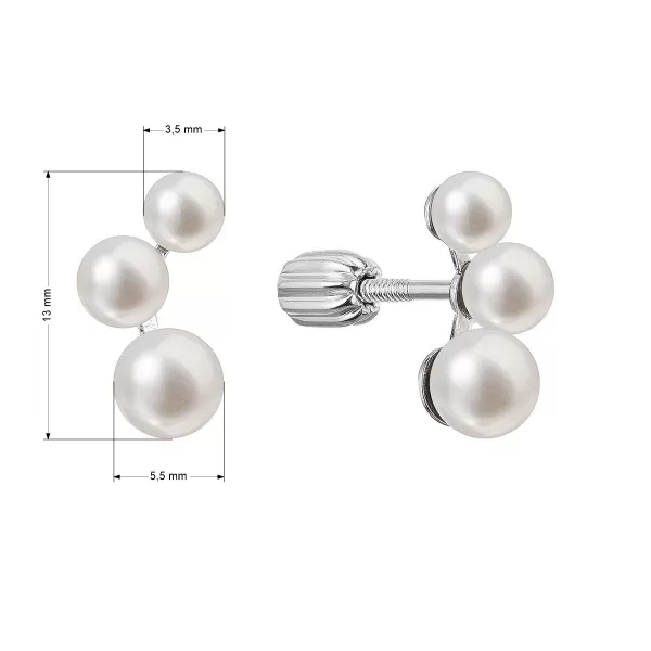 Stříbrné náušnice pecky s třemi bílými říčními perlami 21101.1B