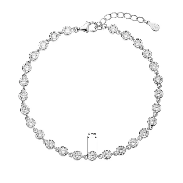 Stříbrný náramek řetízek osázený kulatými zirkony bílý 13027.1 crystal