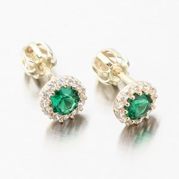 Dámské náušnice žluté zlato 585 se smaragd a zirkony 52GZ-2745-ZL-SMAR