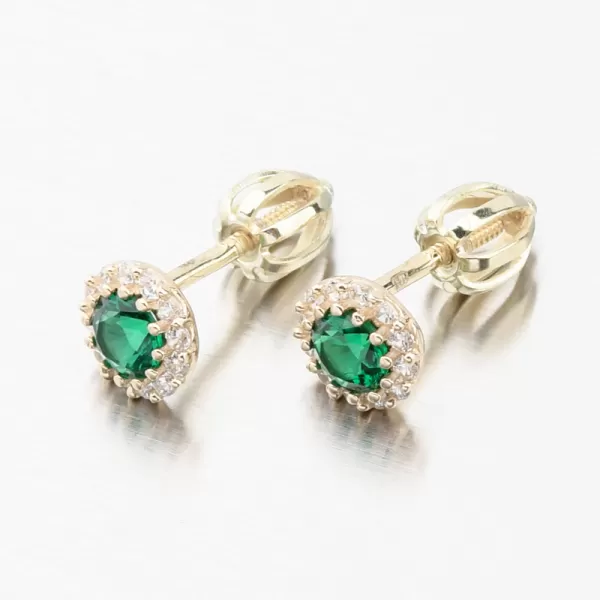 Dámské náušnice žluté zlato 585 se smaragd a zirkony 52GZ-2745-ZL-SMAR