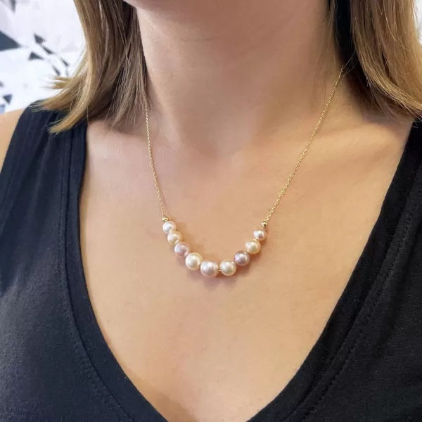 Pozlacený stříbrný náhrdelník s 9 říční perlami na řetízku 22046.3 multi