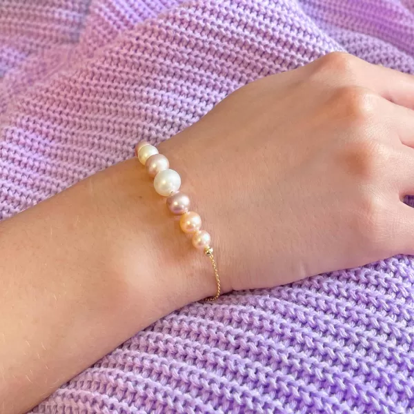 Pozlacený stříbrný náramek 7 říčních perel na řetízku 23024.3 multi