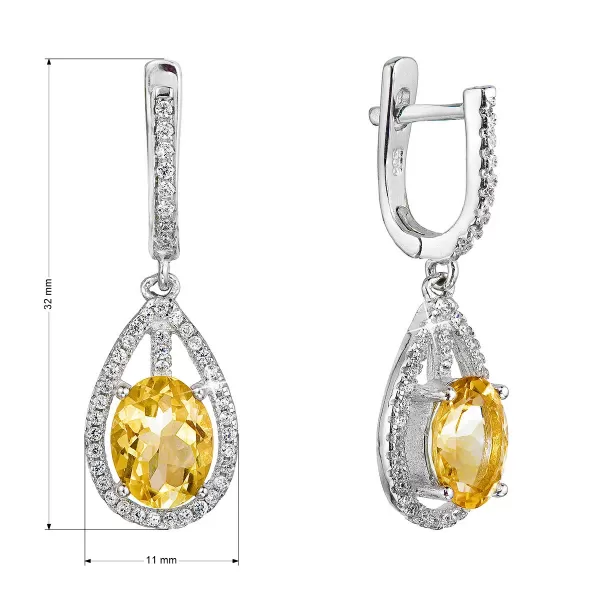 Stříbrné náušnice visací slzy se žlutým zirkonem 11480.3 citrine