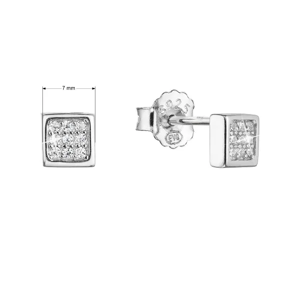 Stříbrné náušnice pecky kosočtverec bílé zirkony 11412.1