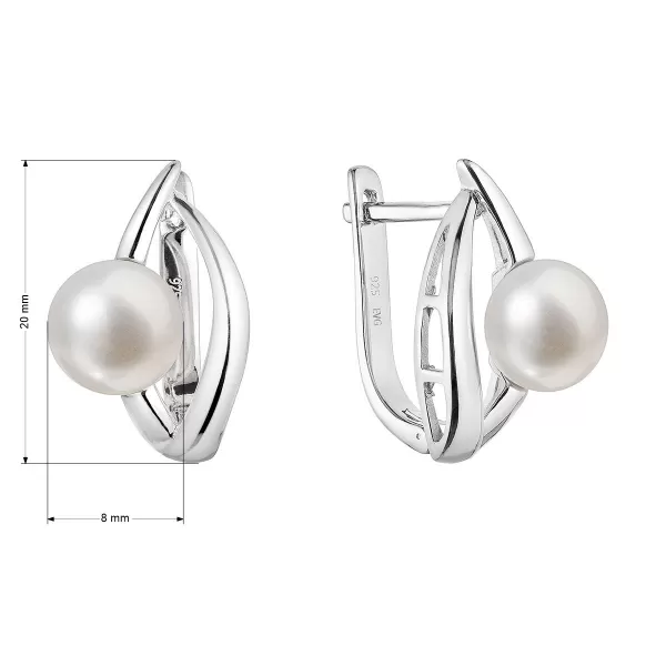 Stříbrné náušnice visací s říční perlou bílé 21100.1B
