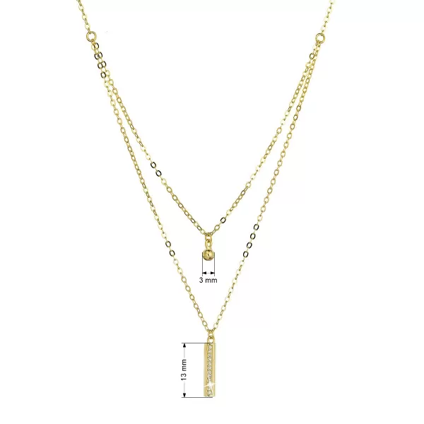 Pozlacený stříbrný náhrdelník kulička a úzký obdélník se zirkony bílý 12057.1 crystal