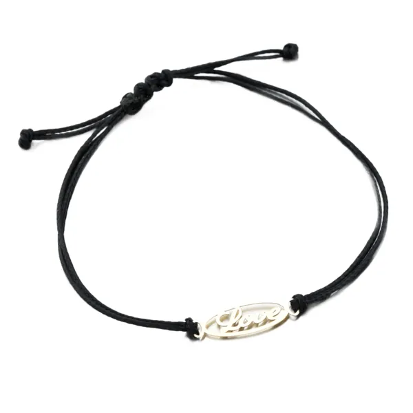 Náramek žluté zlato 585 černého provázku sem nápisem Love LT14-009-ZL