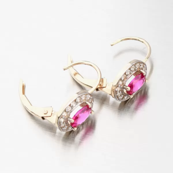 Zlaté náušnice s rubínem a se zirkony 52GZ-8049-ZLB-RUB-KL