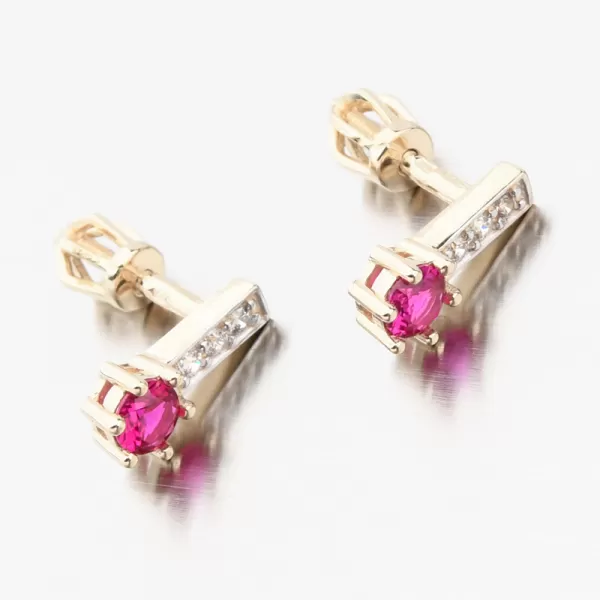 Dámské náušnice žluté zlato 585 zirkon s rubín a 52GZ-8057-ZL-RUB