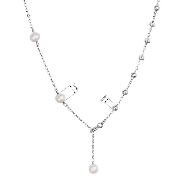 Stříbrný náhrdelník s třemi říčními perlami na řetízku a stříbrnými kuličkami 22042.1