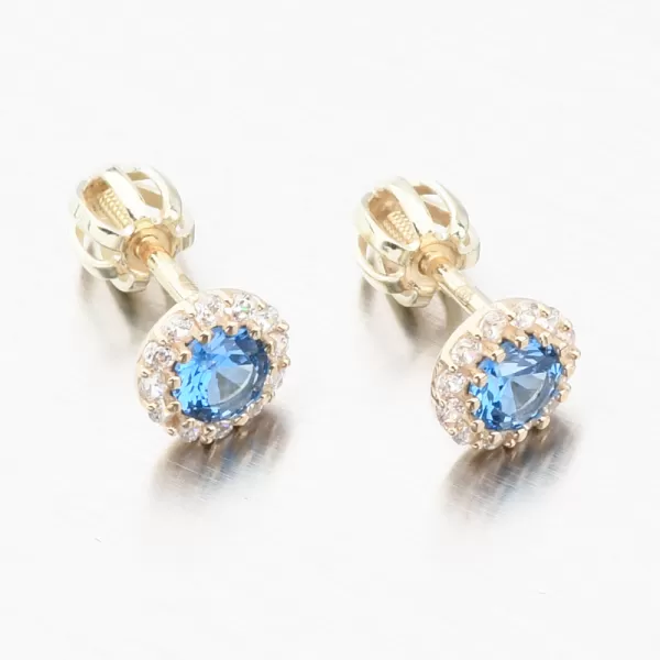 Dámské náušnice žluté zlato 585 s akvamarín a se zirkony 52GZ-2745-ZL-AKVA