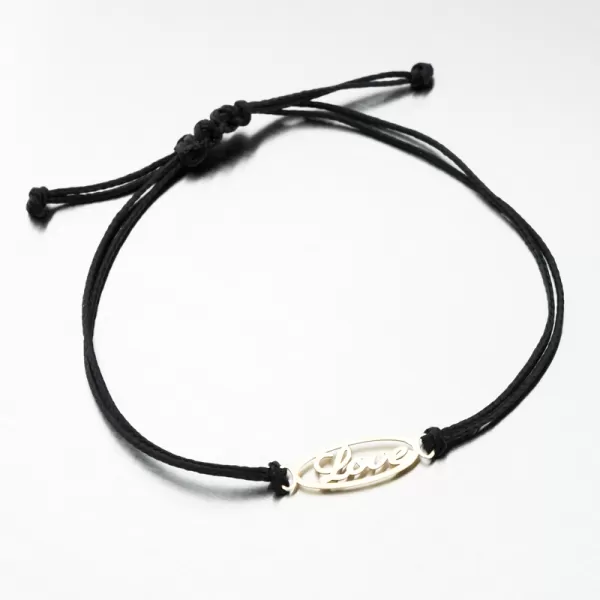 Náramek z černého provázku se zlatým nápisem Love LT14-009-ZL