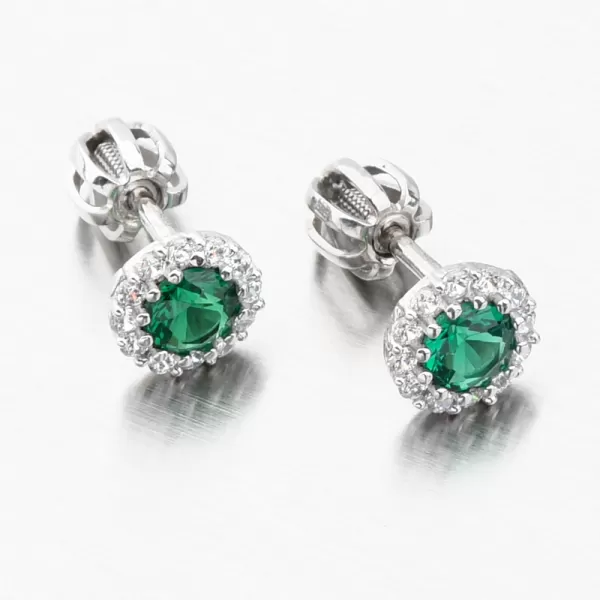 Dámské náušnice se smaragd a zirkony bílé zlato 52GZ-2745-B-SMAR