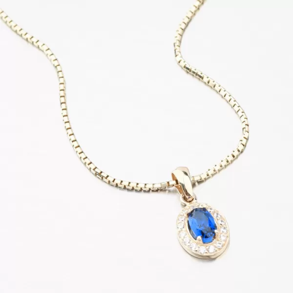Dámský přívěsek žluté zlato 585 zirkon safír 53GZ-8056-ZL-SAF