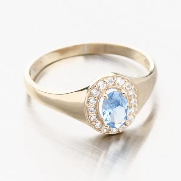 Zlatý prsten s akvamarínem a se zirkony 51GZ-8055-ZL-AKVA