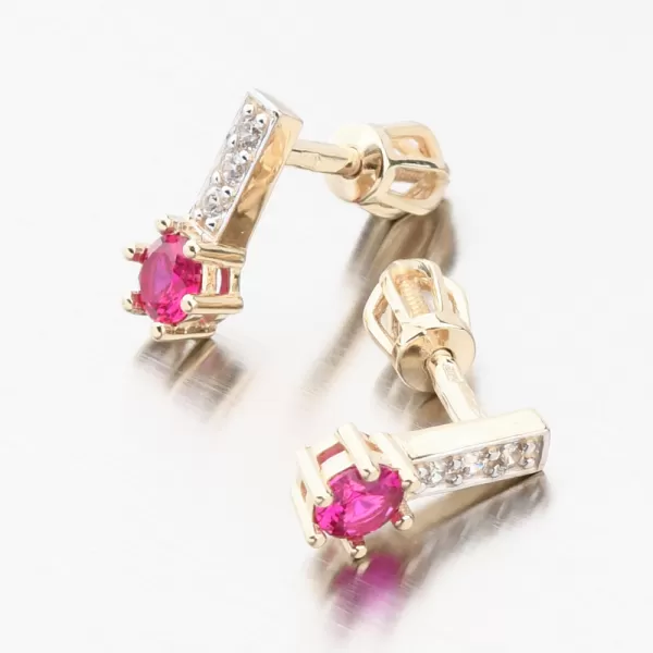 Dámské náušnice žluté zlato 585 zirkon s rubín a 52GZ-8057-ZL-RUB
