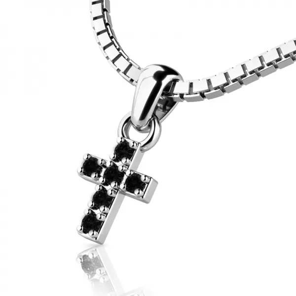Přívěsek - křížek s černými brilianty 140027-B-Black-DIA