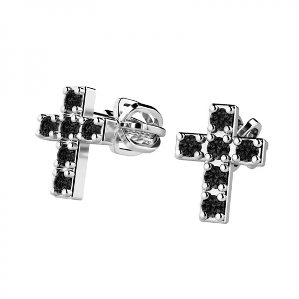 Zlaté náušnice - křížky s černými zirkony 140026-B-ZIR-Black