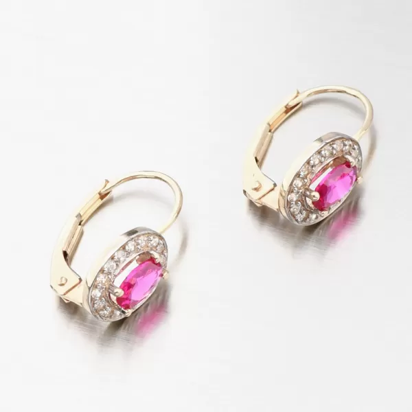 Zlaté náušnice s rubínem a se zirkony 52GZ-8049-ZLB-RUB-KL