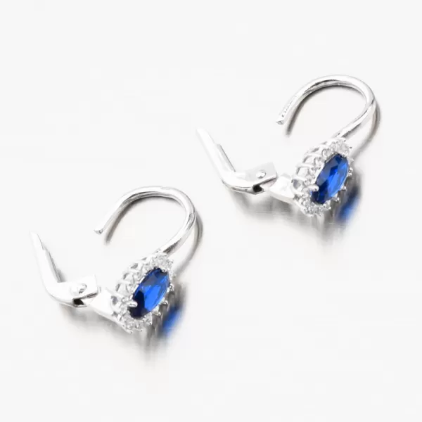 Náušnice se safírem a zirkony z bílého zlata 12-703