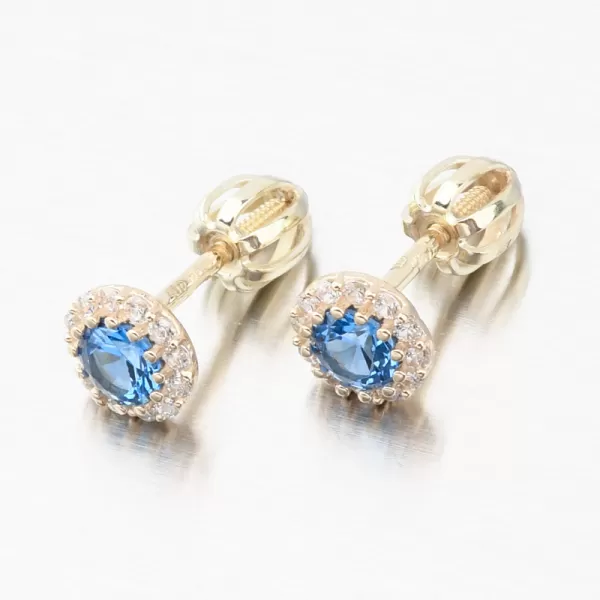 Dámské náušnice žluté zlato 585 s akvamarín a se zirkony 52GZ-2745-ZL-AKVA