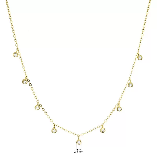 Pozlacený stříbrný náhrdelník s 9 malými kulatými zirkonky 12056.1. crystal