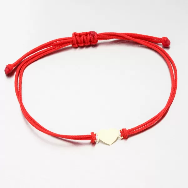 Náramek z červeného provázku se zlatým srdcem LT14-004-ZL