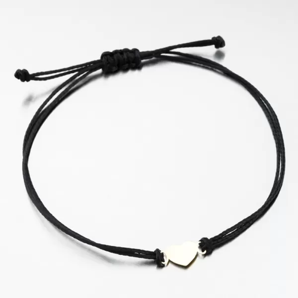 Náramek z černého provázku se zlatým srdcem LT14-003-ZL