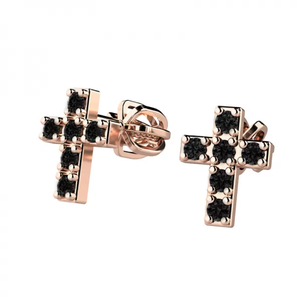 Zlaté náušnice - křížky s černými zirkony 140026-CV-ZIR-Black