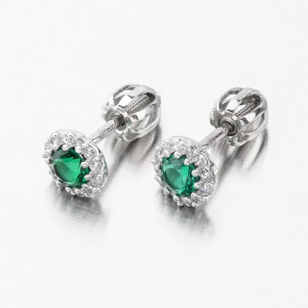 Dámské náušnice se smaragd a zirkony bílé zlato 52GZ-2745-B-SMAR
